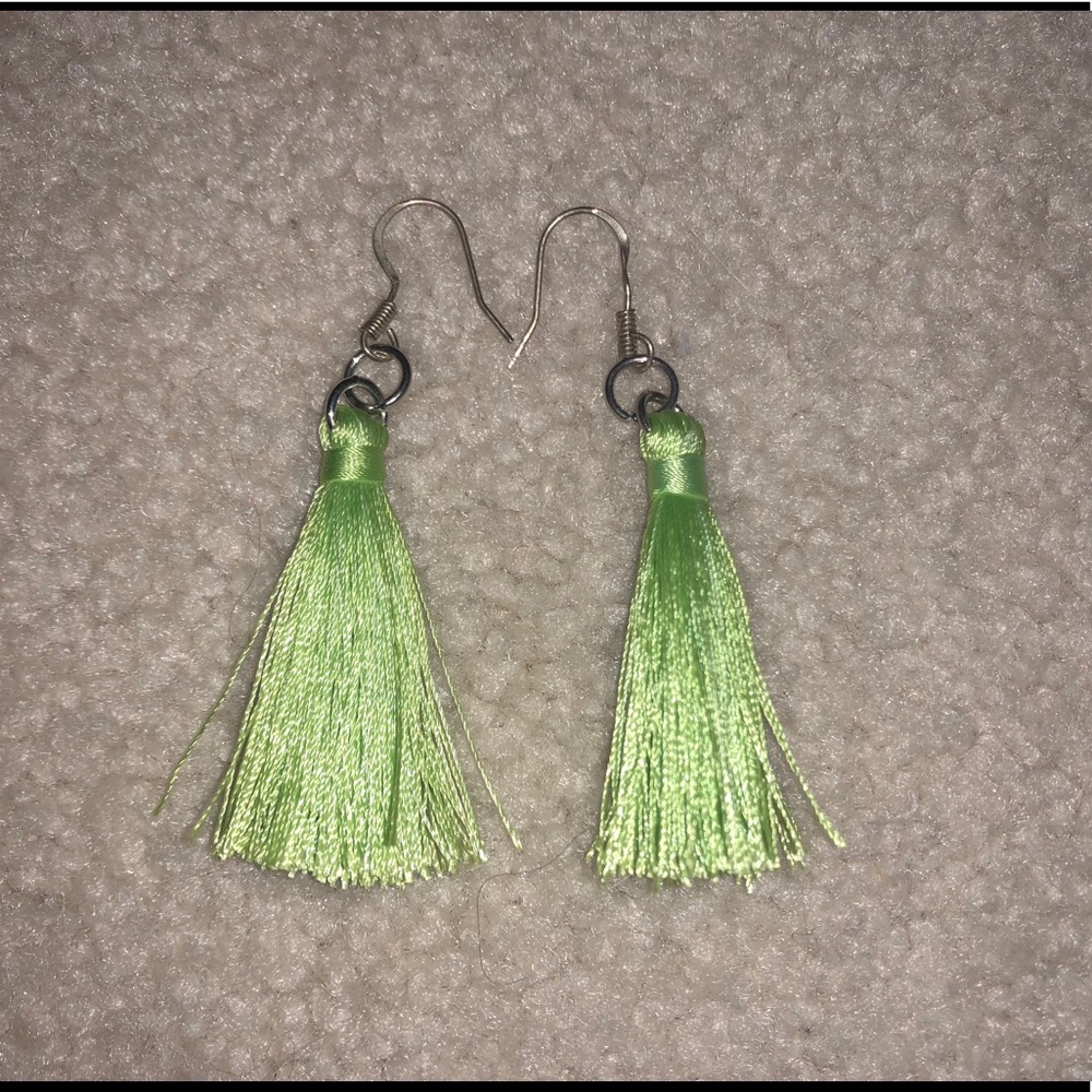 Green Mini Tassel Earrings